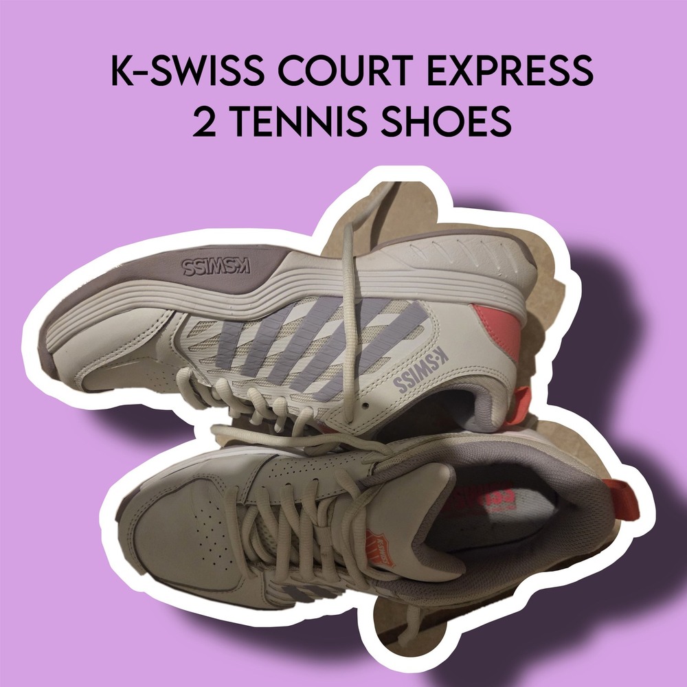 K-Swiss Court Express 2 Tennis Shoes Womens White Lavender Coral EUC Athletic
